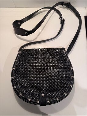 Rebecca Minkoff Black Woven Crossbody Bag with Silver Stud Trim!